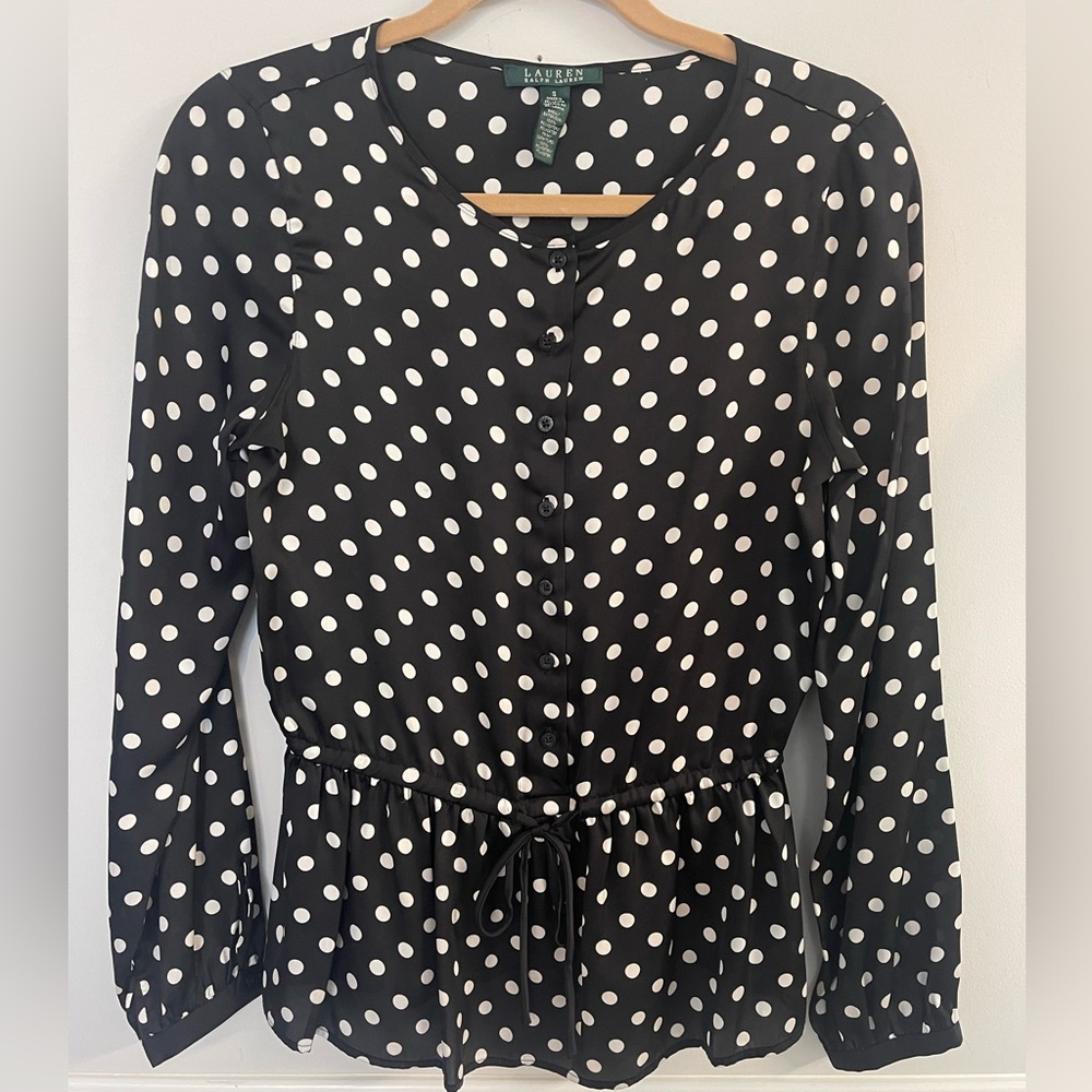 Ralph Lauren Black & White Polka Dot Blouse